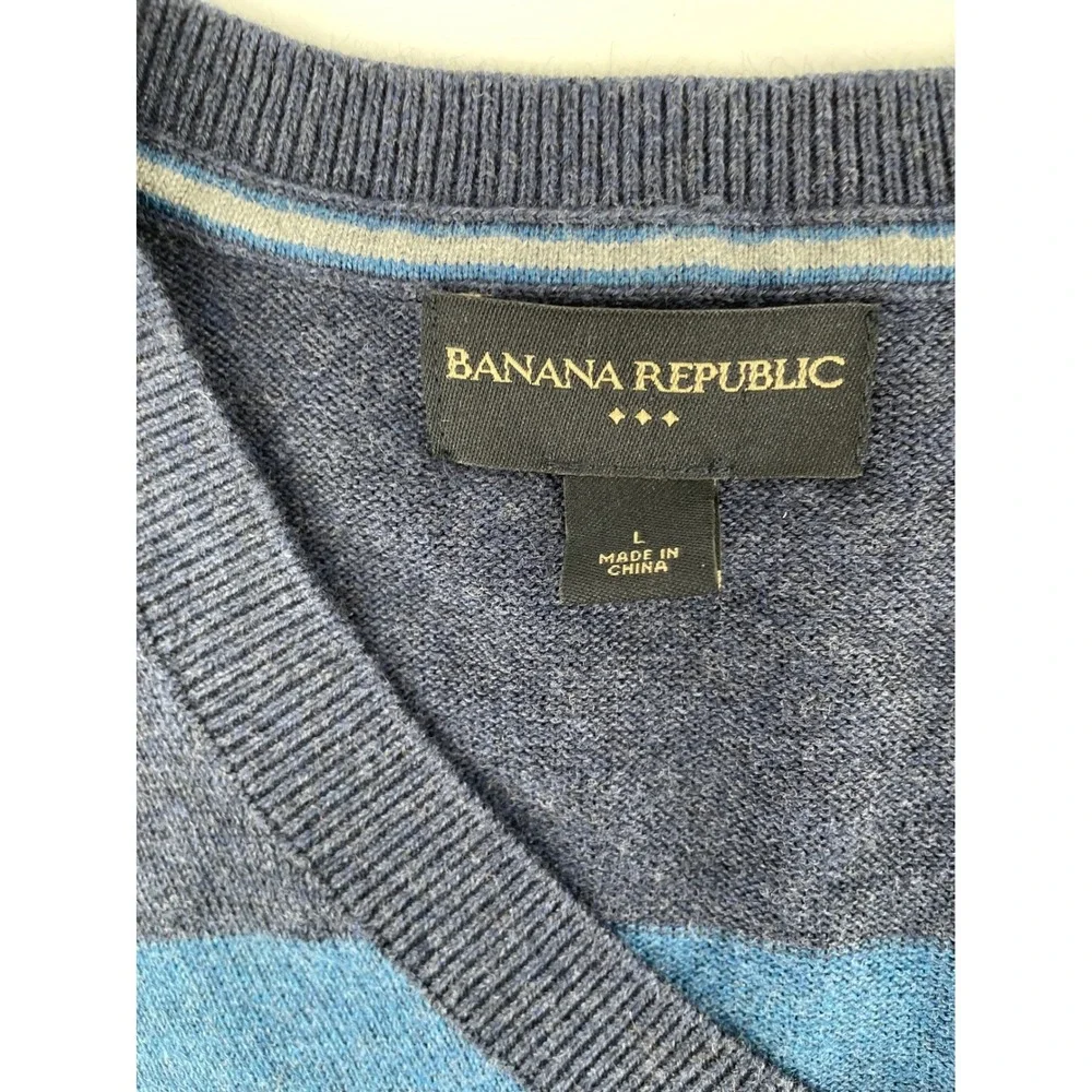 Banana‎ Republic Colorblock Sweater Mens Large Blue Grey 100% Cotton Preppy